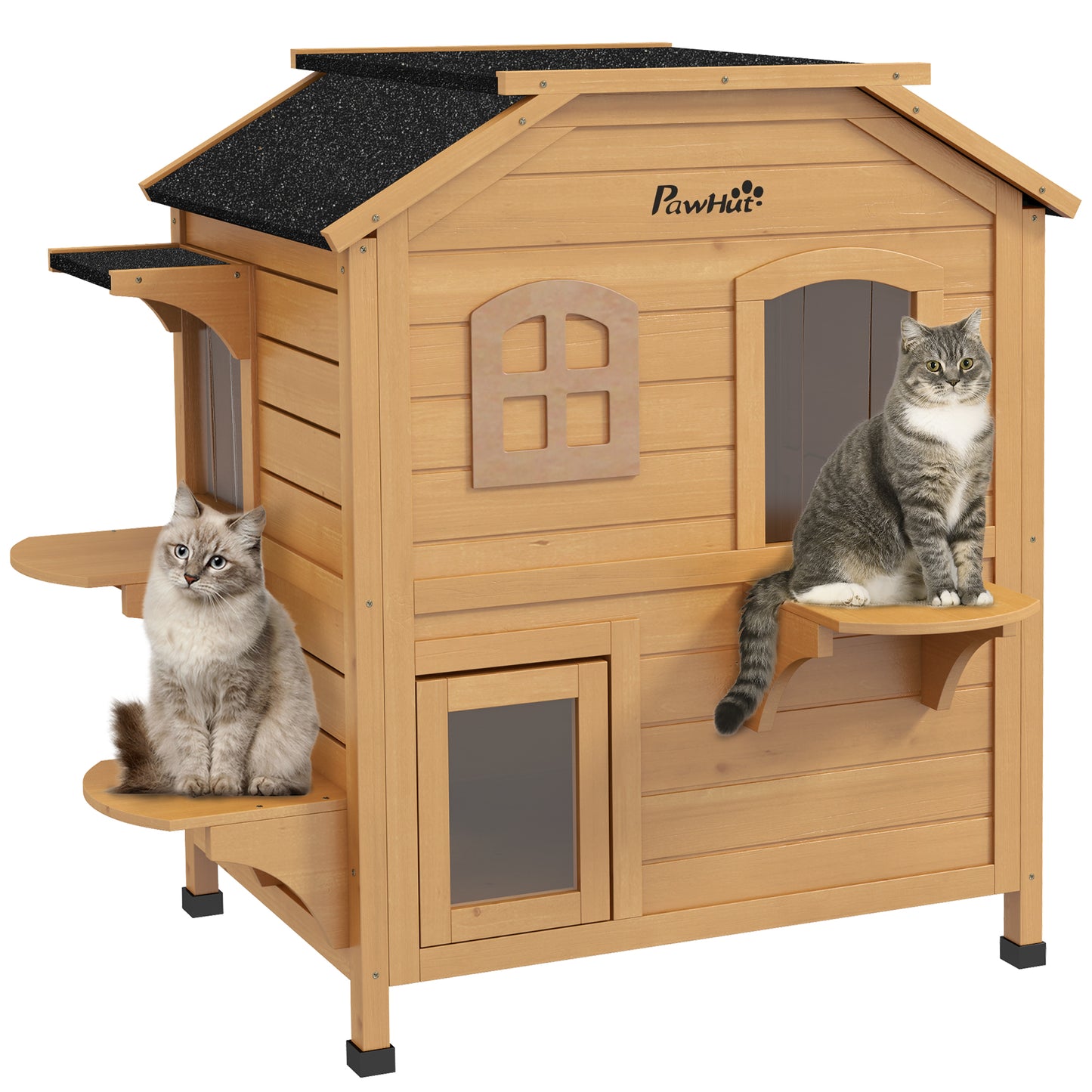 Multi-Level Wooden Outdoor Cat House with Weatherproof Roof