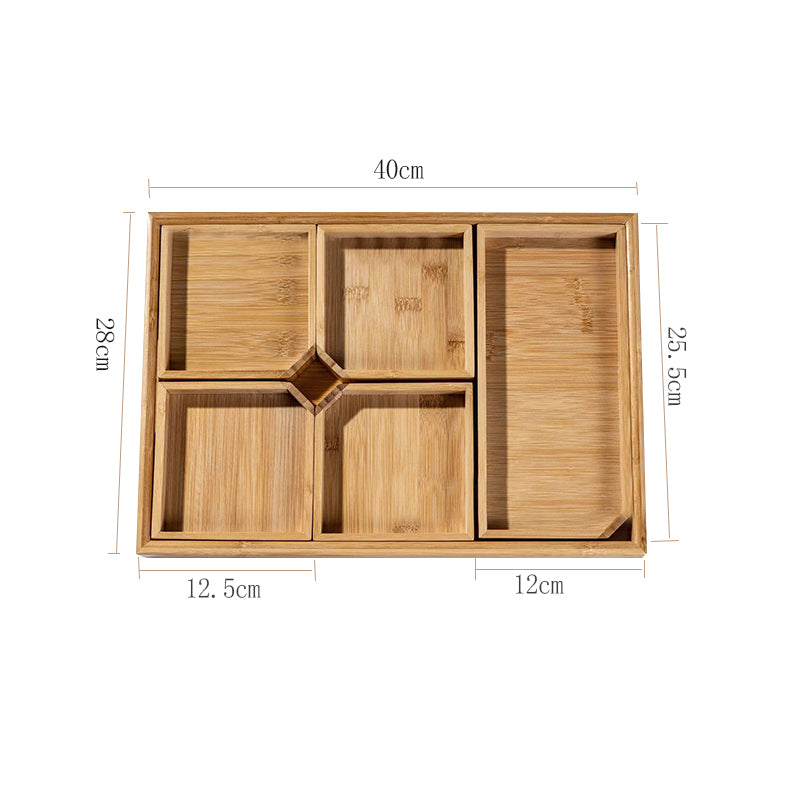 Bamboo Divided Serving Tray – Natural Compartment Snack & Appetizer Organizer