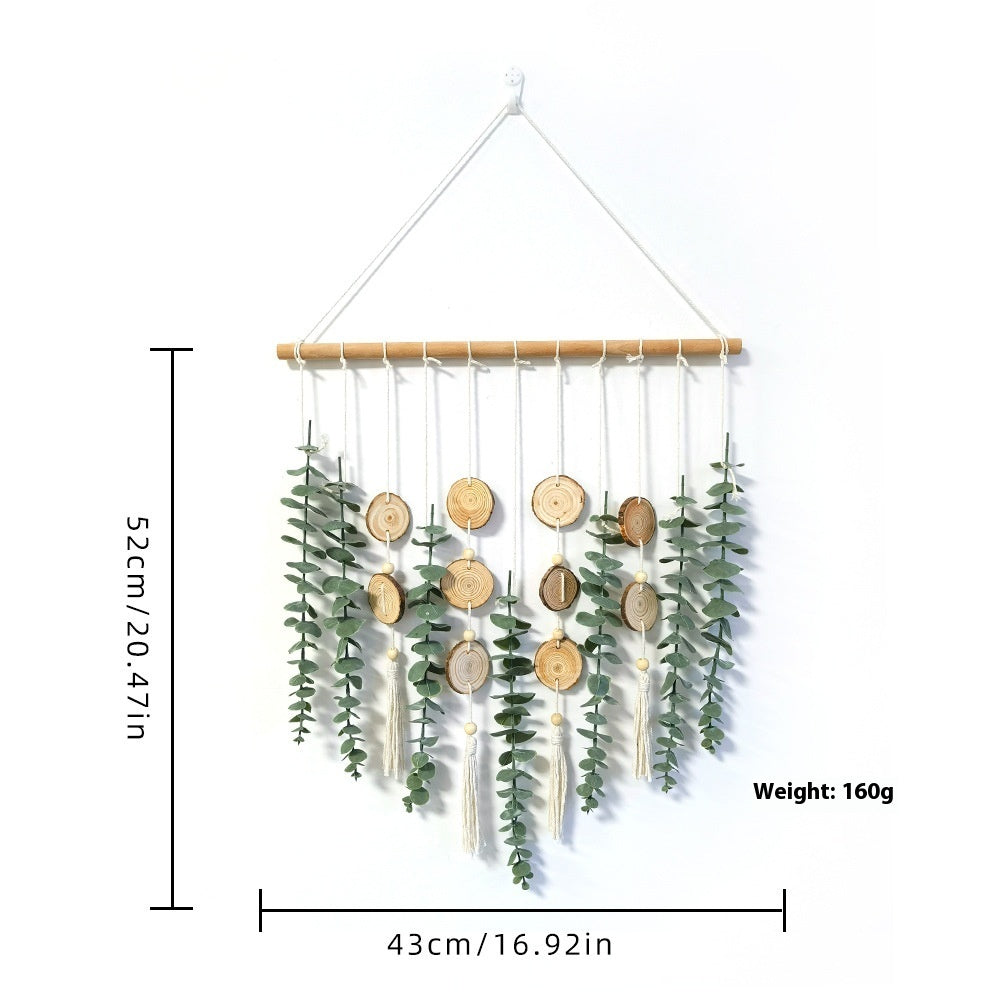Artificial Boho Eucalyptus Wall Hanging with Natural Wood Accents