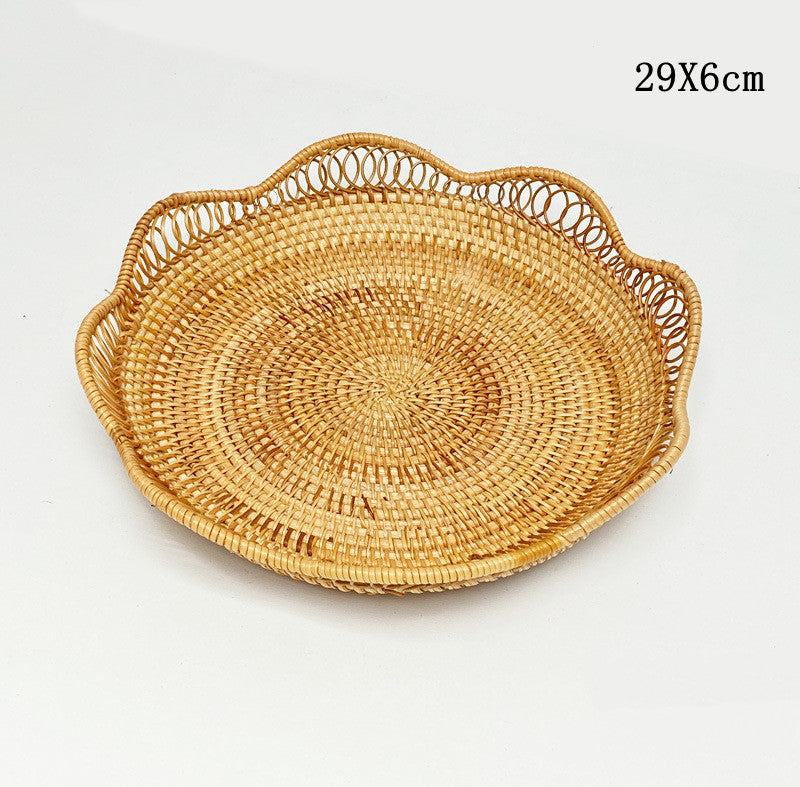 Handwoven Rattan Wavy Edge Fruit & Snack Serving Tray