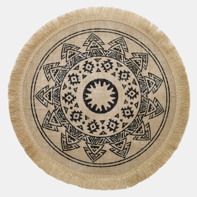 Boho Round Jute Fringe Placemats – Natural Woven Table Decor