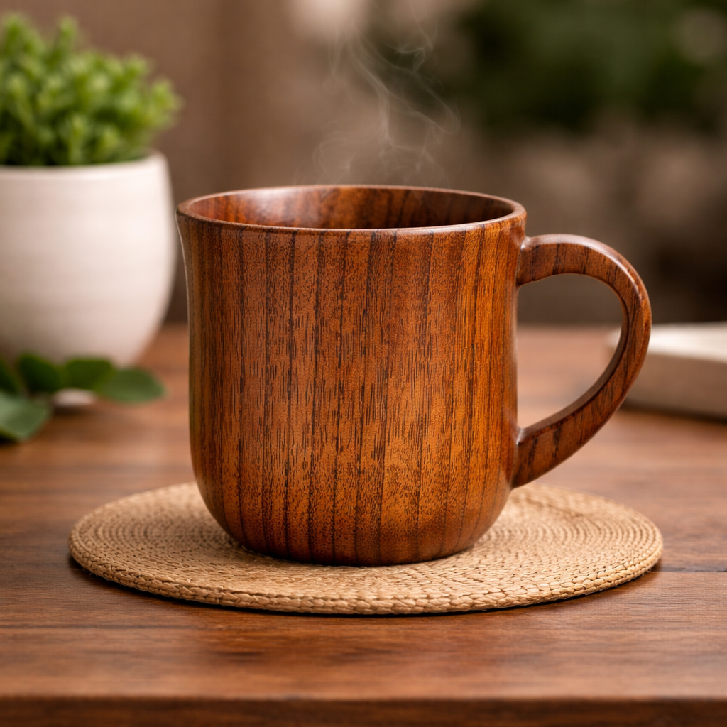 Rustic Handcrafted Spruce Wood Cup – Natural Wooden Tea & Coffee Mug