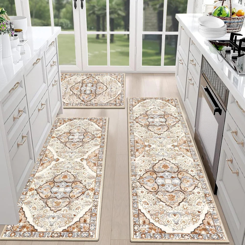 Boho Chic: Washable Non-Slip Kitchen Rug Set