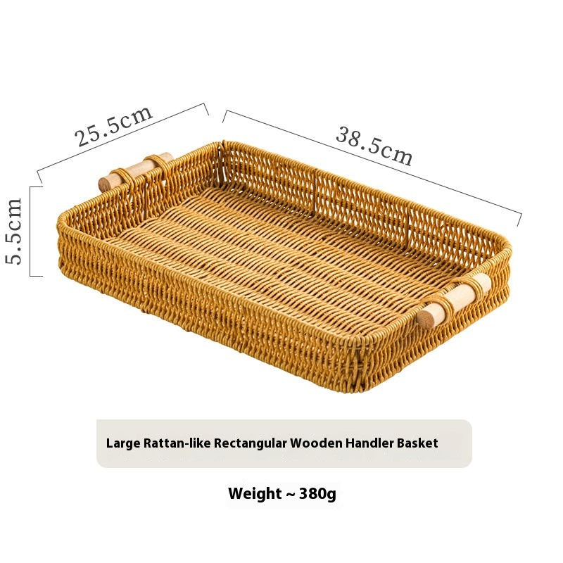 Handwoven Rattan Bread Tray – Rectangular Serving & Kitchen Organizer