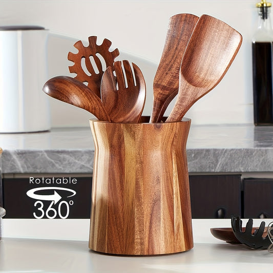 Acacia Wood Rotating Utensil Holder – Sustainable Kitchen Organizer
