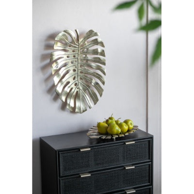 Gilded Monstera Leaf Wall Art & Decorative Tray – Gold Aluminum Sculpture