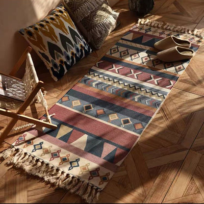 Hemp Blend Boho Geometric Runner Rug with Tassels