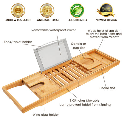 Spa Retreat Adjustable Bamboo Bathtub Caddy Tray