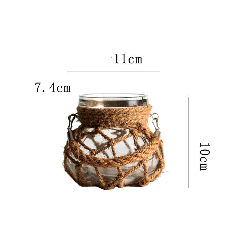 Handwoven Hemp Rope Glass Vase – Artisan Boho Decorative Flower Vase