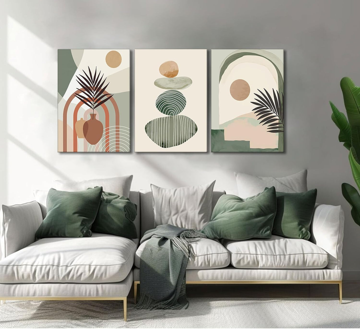 Serene Botanical Balance 3-Piece Framed Boho Canvas Wall Art Set (12” x 16”)