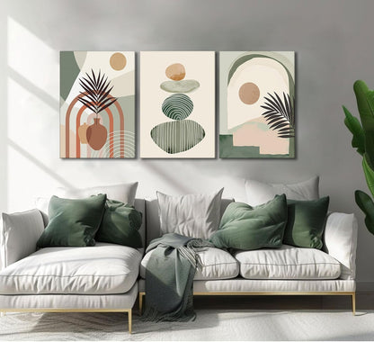 Serene Botanical Balance 3-Piece Framed Boho Canvas Wall Art Set (12” x 16”)