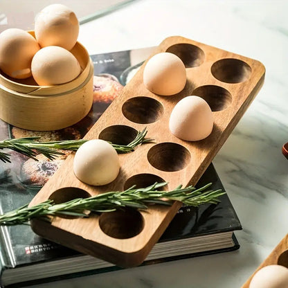 Acacia Wood Egg Holder Tray – Minimalist Kitchen Storage Organizer