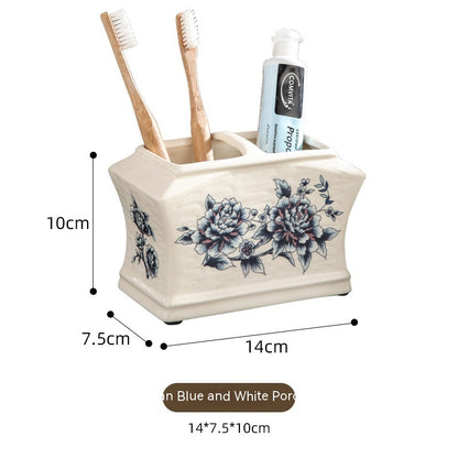 Floral Ceramic Toothbrush Holder – Minimalist Bathroom Organizer & Vanity Storage