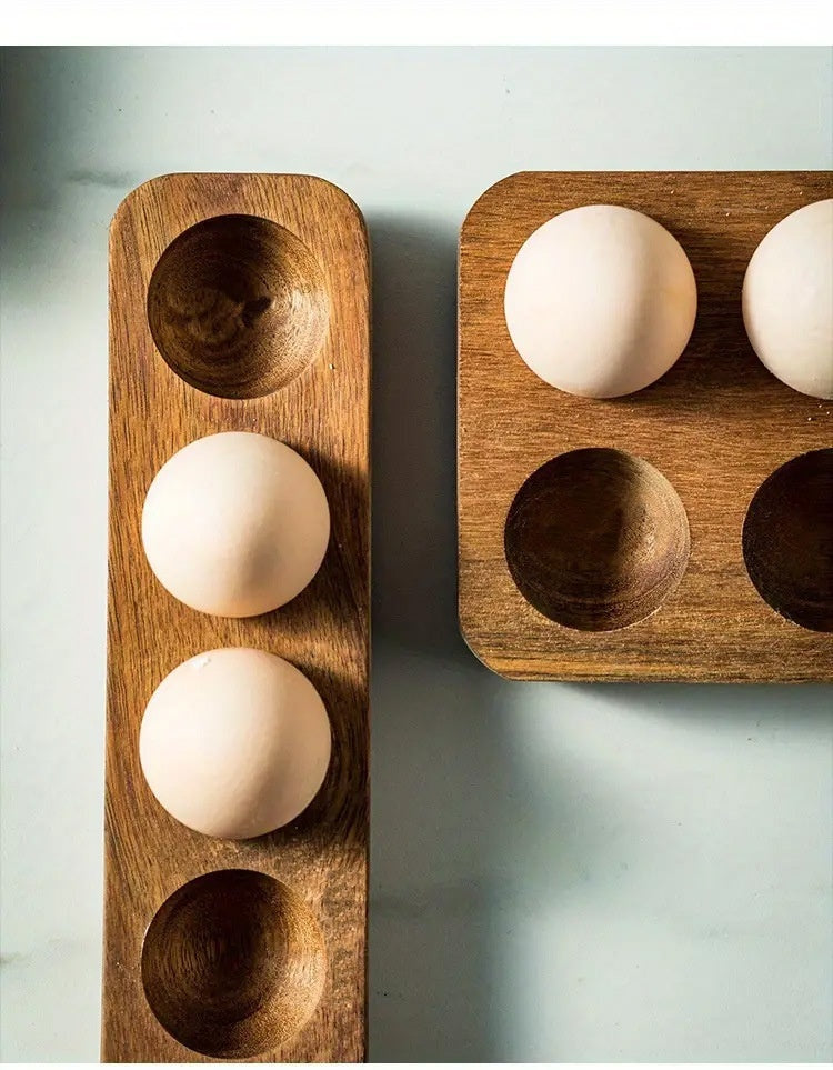 Acacia Wood Egg Holder Tray – Minimalist Kitchen Storage Organizer