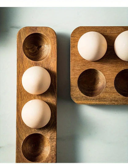 Acacia Wood Egg Holder Tray – Minimalist Kitchen Storage Organizer