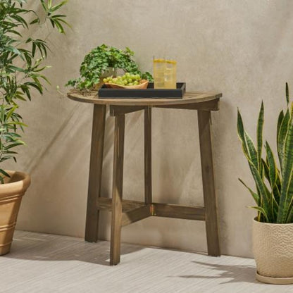 Folding Acacia Wood Half-Round Bistro Table – Space-Saving Balcony Patio Table