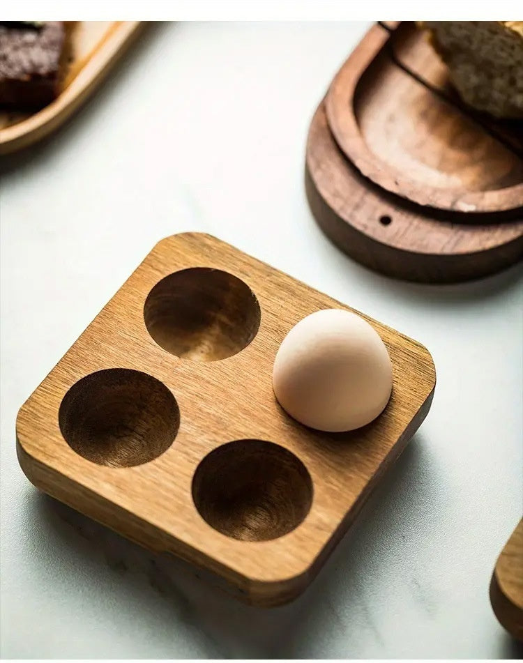 Acacia Wood Egg Holder Tray – Minimalist Kitchen Storage Organizer