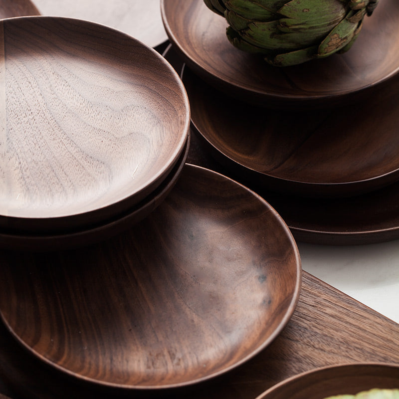 Black Walnut Round Serving Tray – Elegant Breakfast & Coffee Table Tray