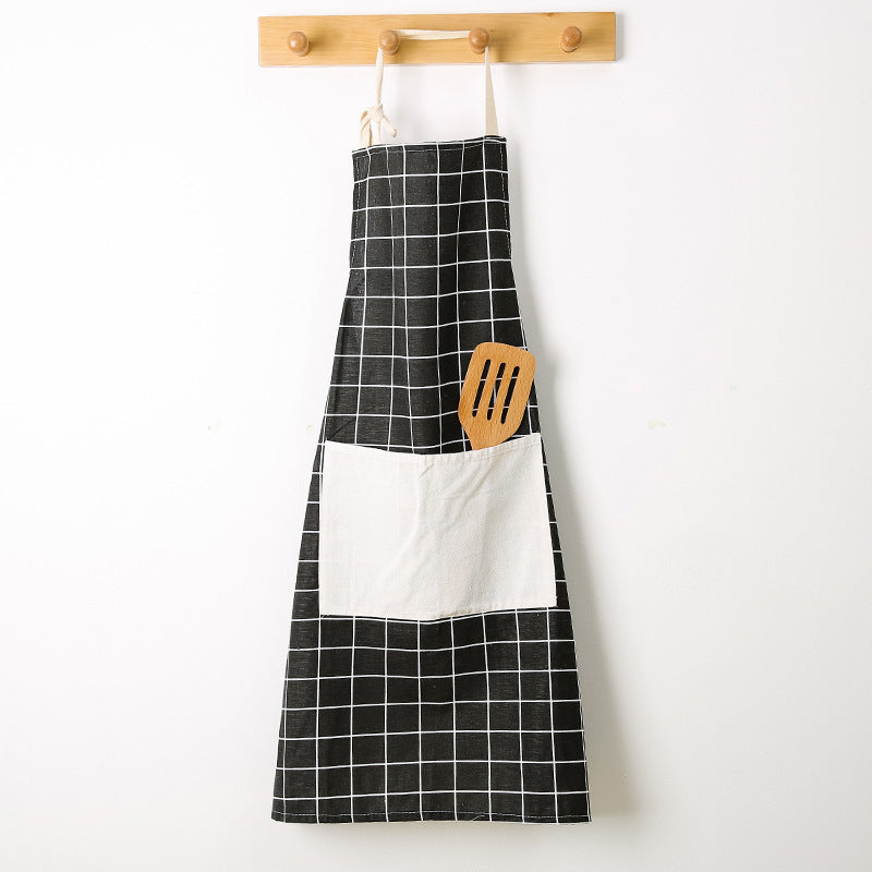 Linen-Cotton Kitchen Apron with Front Pocket