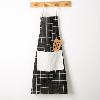 Linen-Cotton Kitchen Apron with Front Pocket
