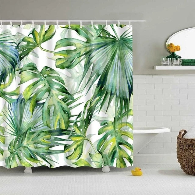 Island Oasis Tropical Botanical Shower Curtain – Lush Monstera Bathroom Curtain