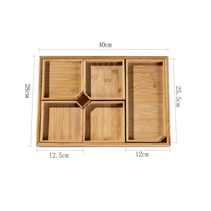 Bamboo Divided Serving Tray – Natural Compartment Snack & Appetizer Organizer