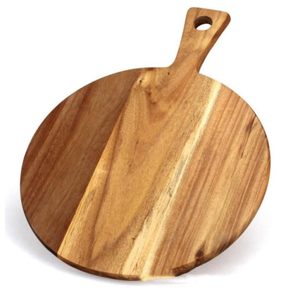 Acacia Wood Pizza Board with Handle – Round Serving & Charcuterie Board
