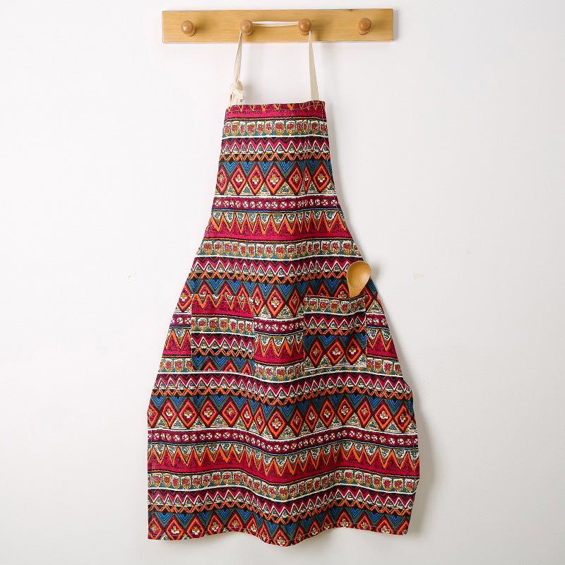 Linen-Cotton Kitchen Apron with Front Pocket