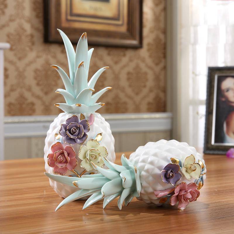 Ceramic Pineapple Decorative Accent – Tropical Tabletop Home Ornament