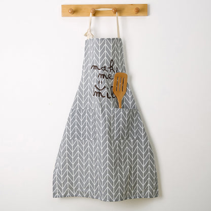 Linen-Cotton Kitchen Apron with Front Pocket