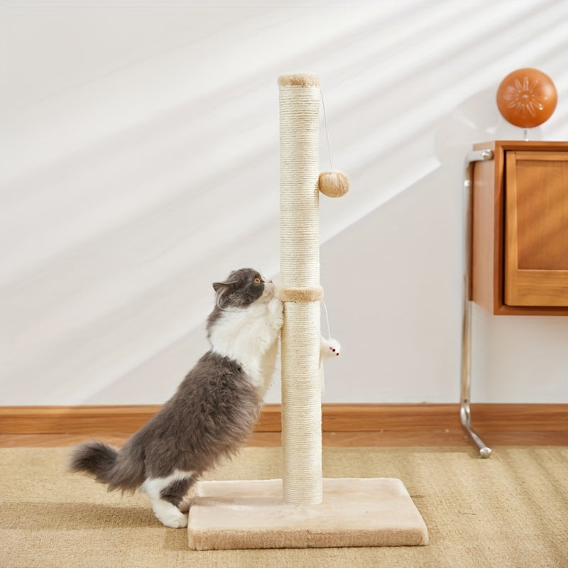 Natural Sisal Cat Scratching Post with Hanging Toy