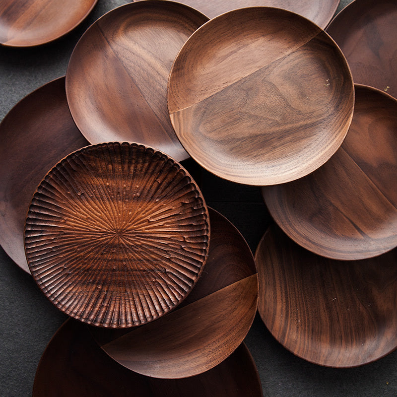 Black Walnut Round Serving Tray – Elegant Breakfast & Coffee Table Tray