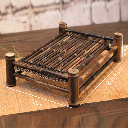 Handmade Purple Bamboo Tea Serving Tray & Holder