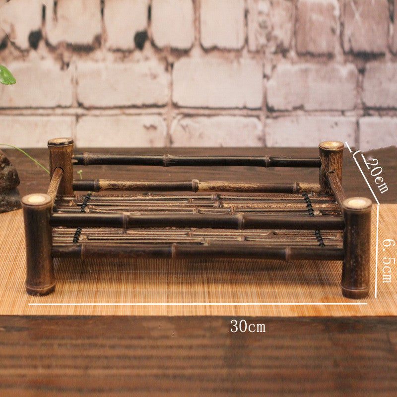 Handmade Purple Bamboo Tea Serving Tray & Holder