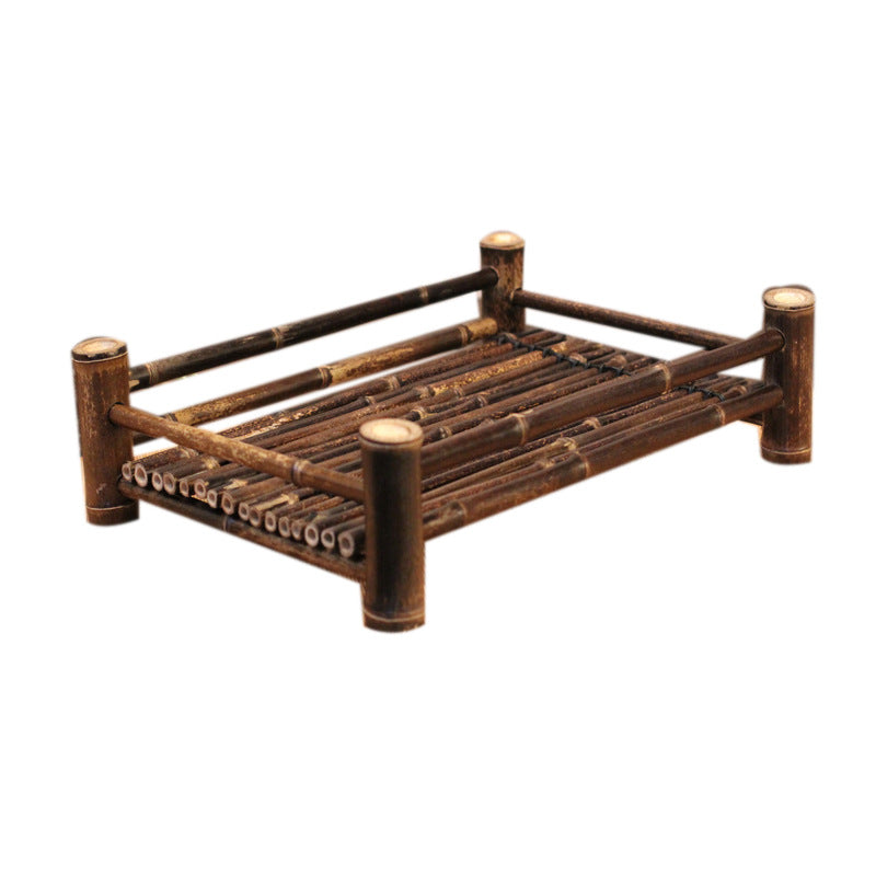 Handmade Purple Bamboo Tea Serving Tray & Holder