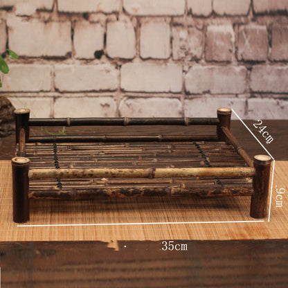Handmade Purple Bamboo Tea Serving Tray & Holder