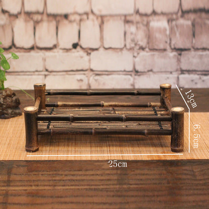 Handmade Purple Bamboo Tea Serving Tray & Holder