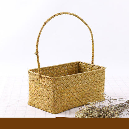 Artisan Seaweed & Rattan Handwoven Storage Basket – Natural Boho Organizer