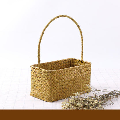 Artisan Seaweed & Rattan Handwoven Storage Basket – Natural Boho Organizer