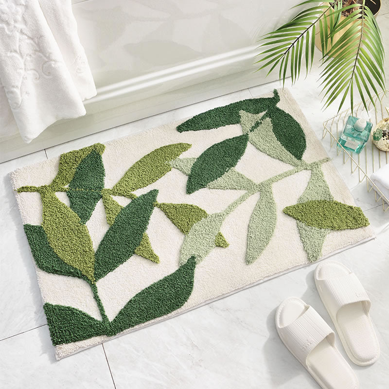 Botanical Leaf Non-Slip Bathroom Rug – Soft Nature-Inspired Bath Mat
