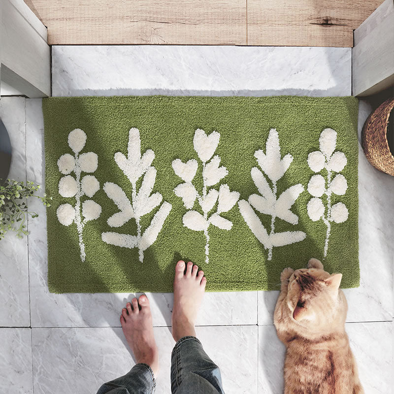 Botanical Leaf Non-Slip Bathroom Rug – Soft Nature-Inspired Bath Mat