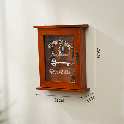 Vintage Wall-Mounted Wooden Key Holder Shelf – Entryway Key Organizer with Hooks
