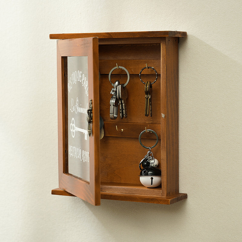Vintage Wall-Mounted Wooden Key Holder Shelf – Entryway Key Organizer with Hooks