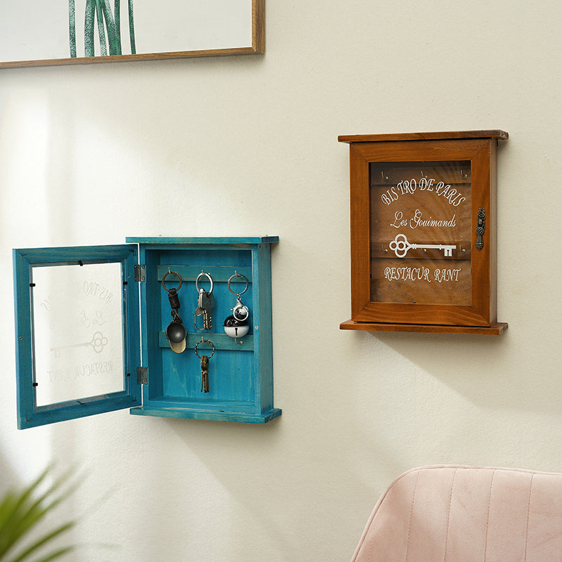 Vintage Wall-Mounted Wooden Key Holder Shelf – Entryway Key Organizer with Hooks