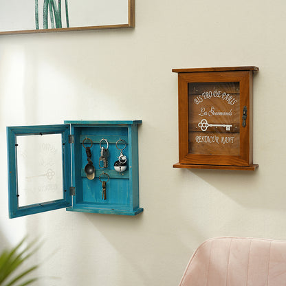 Vintage Wall-Mounted Wooden Key Holder Shelf – Entryway Key Organizer with Hooks
