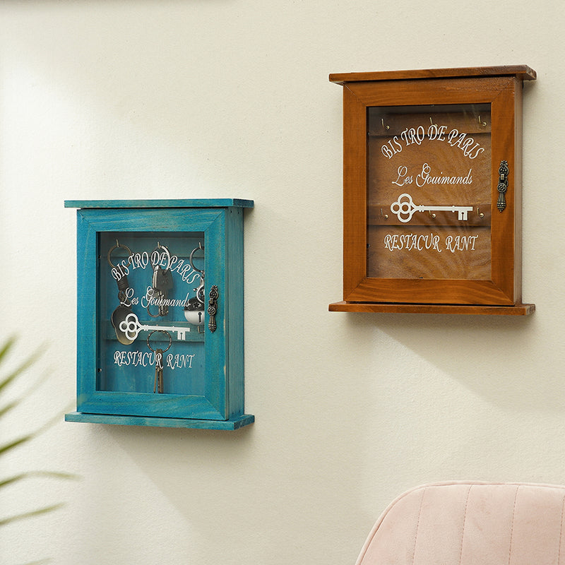 Vintage Wall-Mounted Wooden Key Holder Shelf – Entryway Key Organizer with Hooks