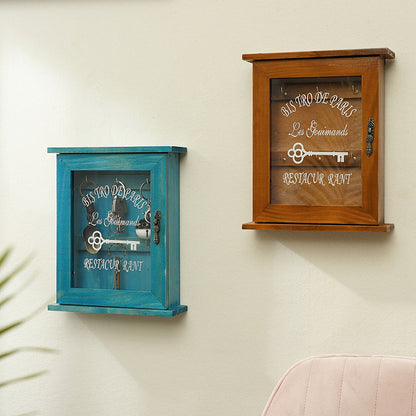 Vintage Wall-Mounted Wooden Key Holder Shelf – Entryway Key Organizer with Hooks