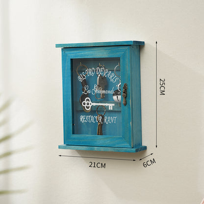Vintage Wall-Mounted Wooden Key Holder Shelf – Entryway Key Organizer with Hooks