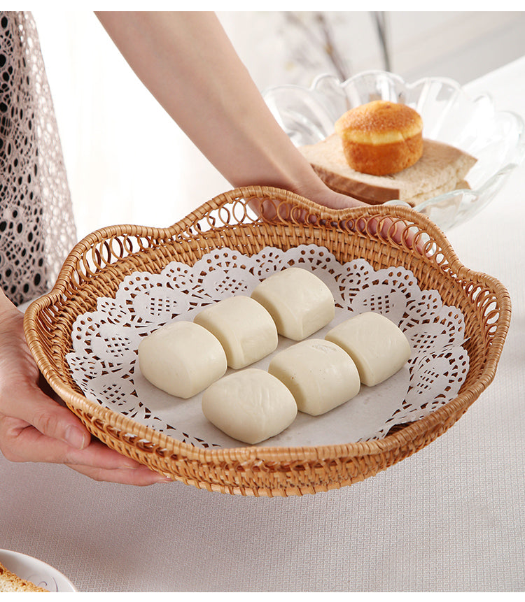 Handwoven Rattan Wavy Edge Fruit & Snack Serving Tray