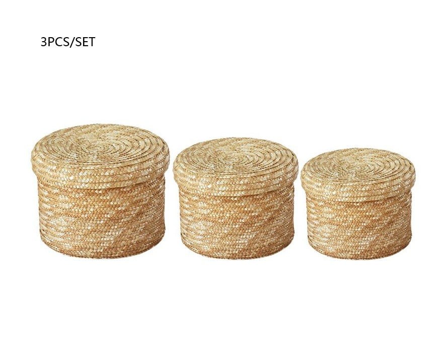 Wheat Straw Handwoven Storage Basket – Natural Eco-Friendly Shelf Organizer